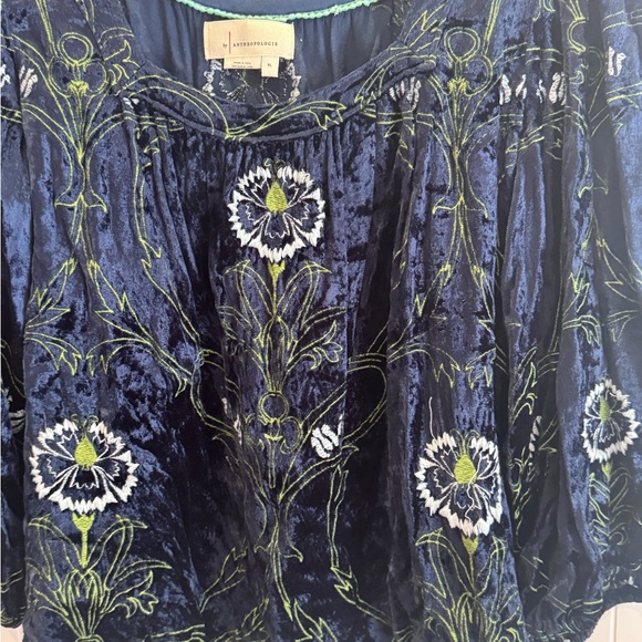 Anthropologie Blue and Light Green Detail Top - Picture 2 of 8